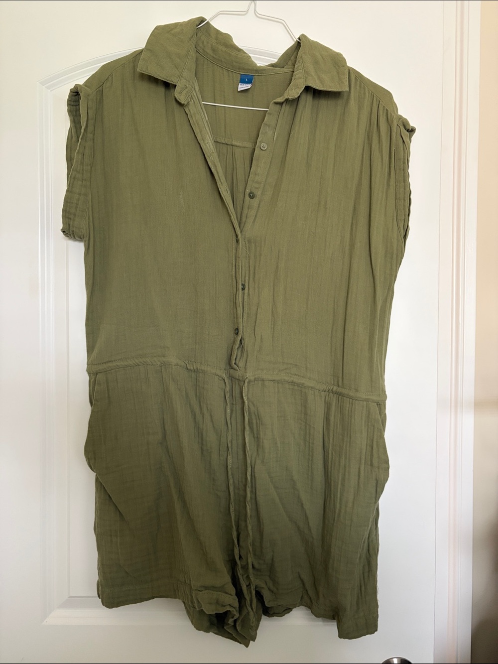 Old Navy Olive Button-Front Short-Sleeve Romper